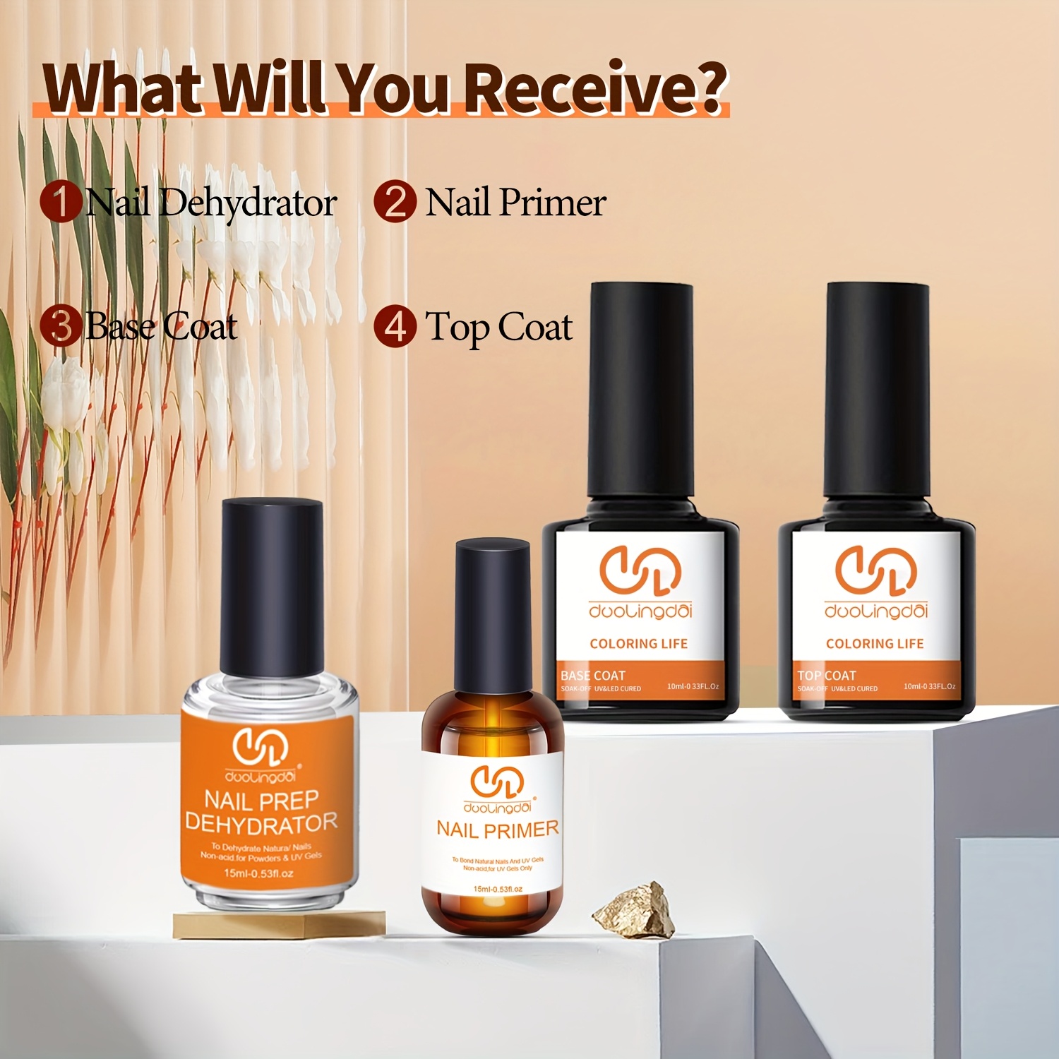 Nail Dehydrator Primer - 4 piezas de capa superior y