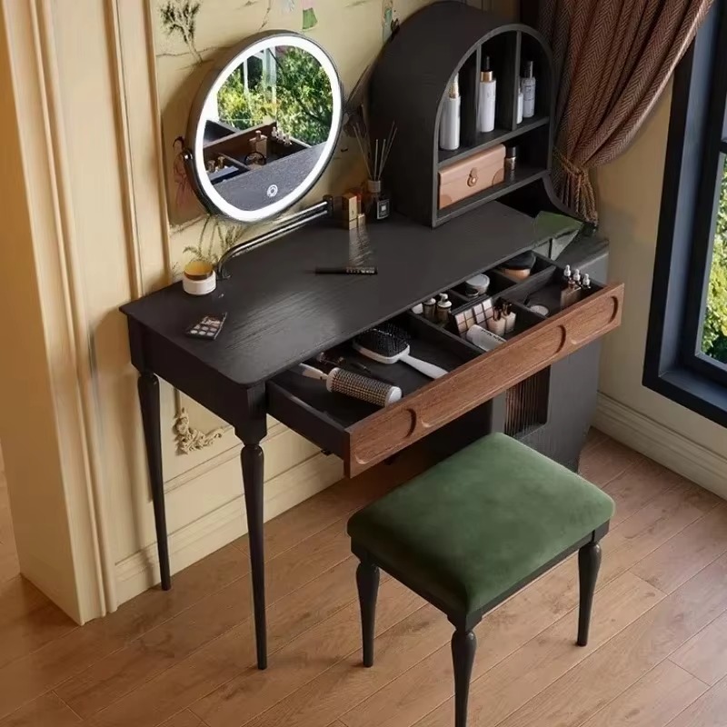 Beauty Makeup Vanity Set - Tocador Negro Italiano con Cajones y