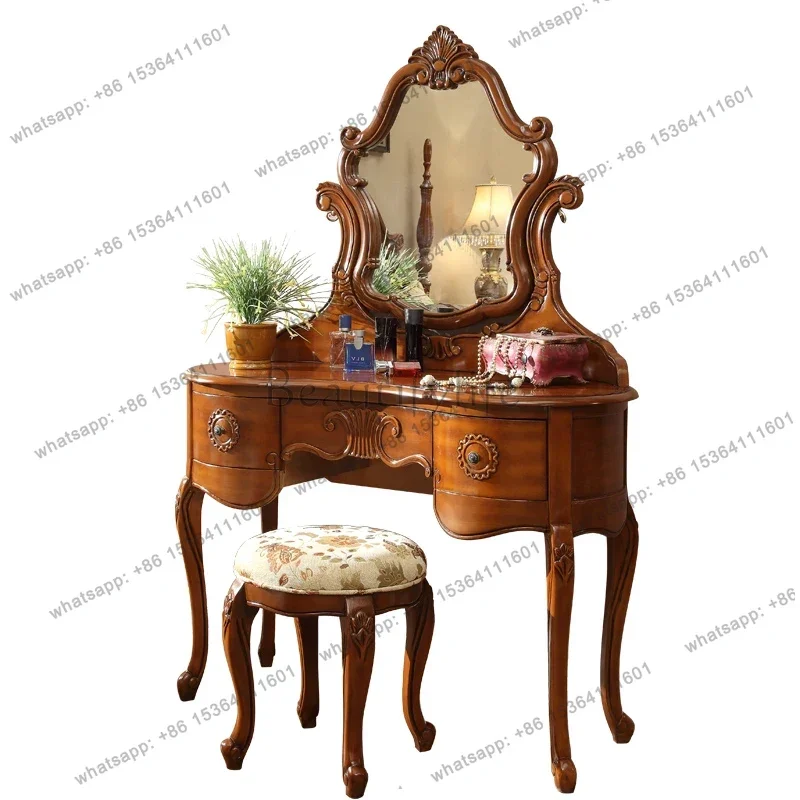 Beauty Makeup Vanity Set - Mesa de tocador de almacenamiento marrón