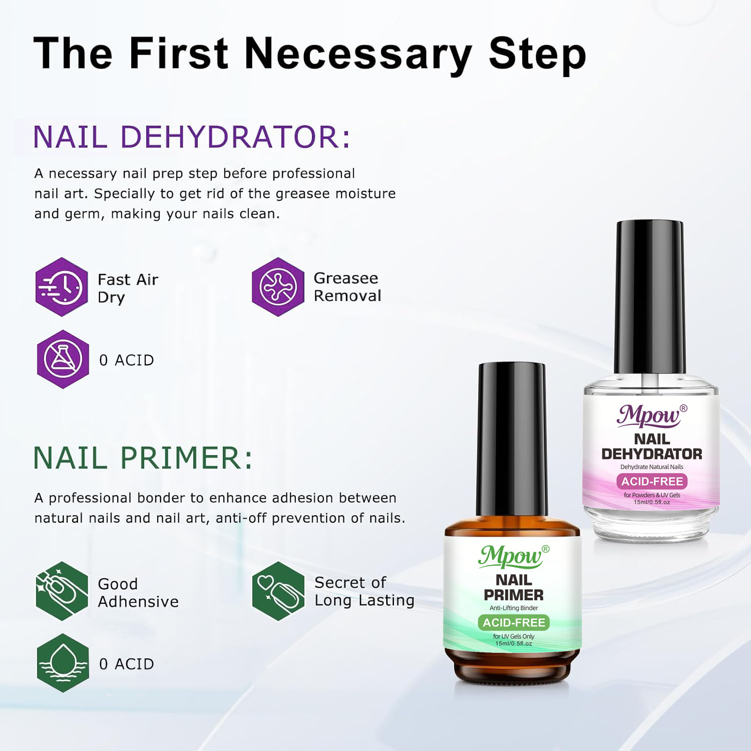 Mpow 1/2 piezas 15ml Deshidrat - Nail Dehydrator Primer reseña y precio